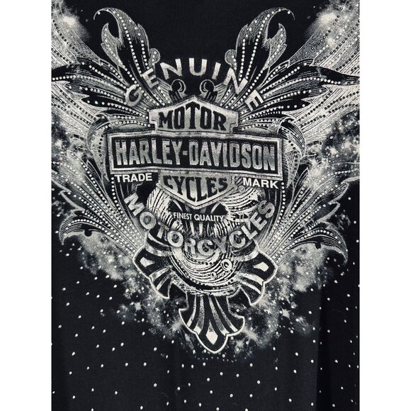 Harley-Davidson Womens Black Genuine Motorcycles Rhinestone & Lace Top Size L Se - Picture 11 of 14